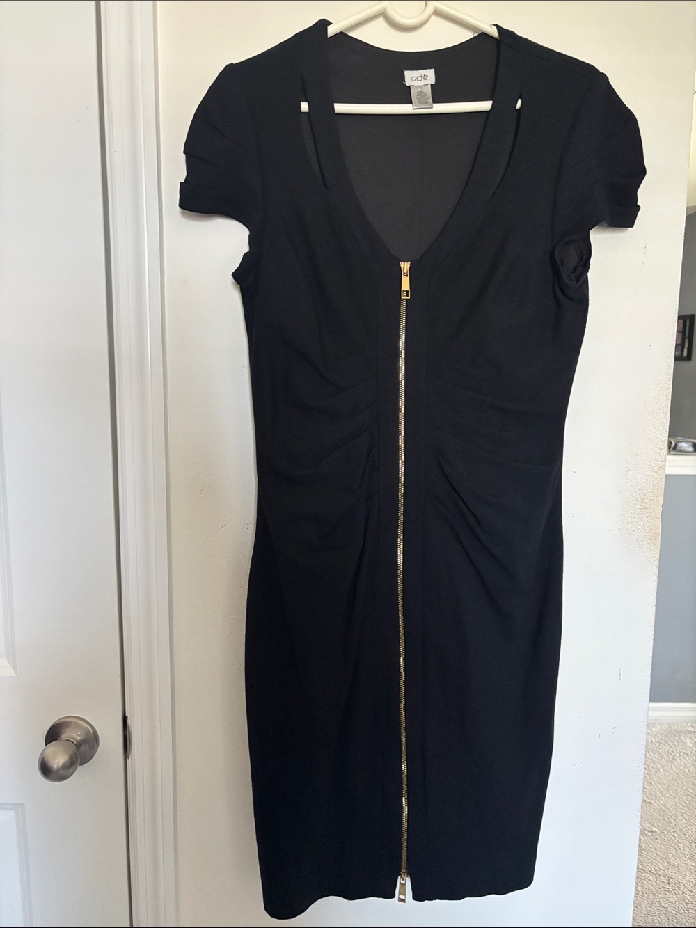 Cache Black Midi Dress with Gold Zip